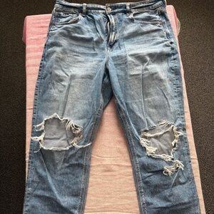 Distressed Dark Wash High Rise Mom Jeans
